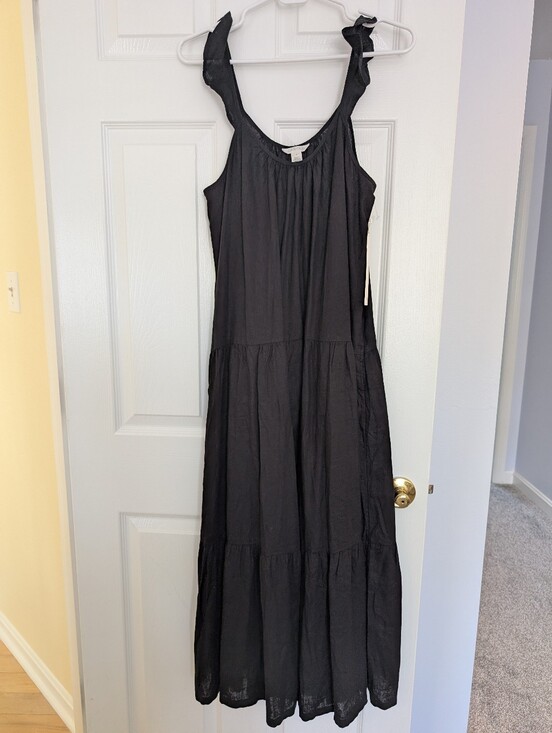Caslon Dresses & Skirts - Caslon Black Linen-blend Tiered Ruffle-Shoulder Maxi Dress Size Medium